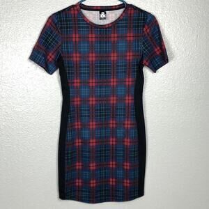 Ali & Kris Juniors Size Medium Plaid Midi Dress Winter Holiday Stretchy Bodycon